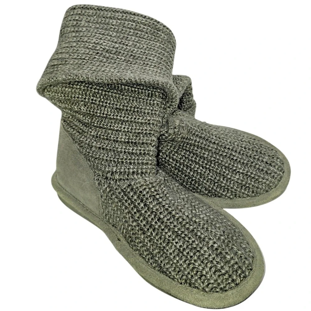 Bearpaw Knit Tall Grey Toggle Button Boots Women 6 Suede Trim Wool Blend Lining